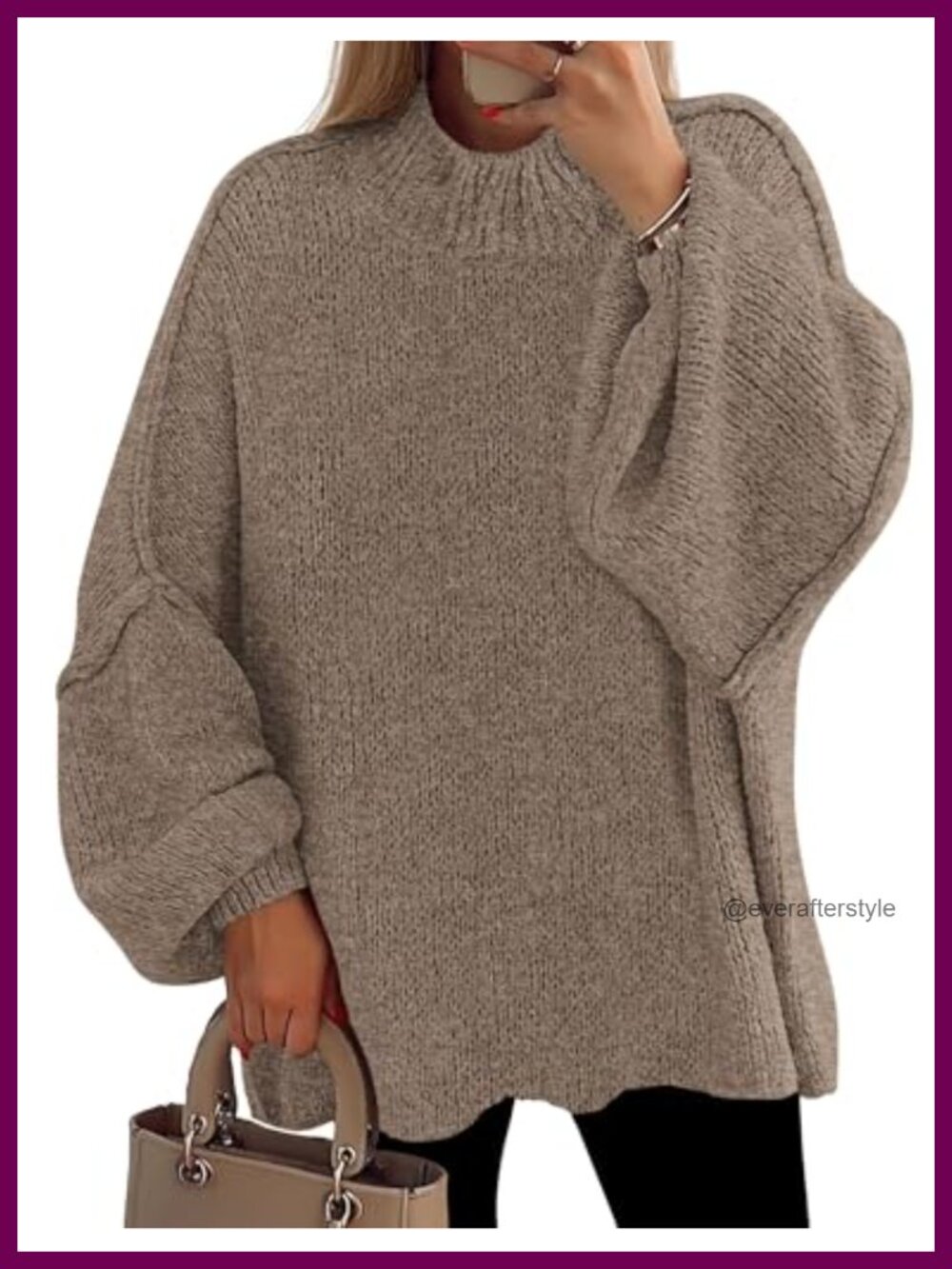 Oversized Chunky Knit Mock Neck Pullover Sweater Women's Loose Fit